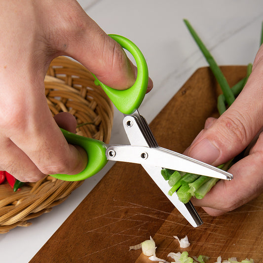 Kitchen Multifunctional Multi-layer Green Onion Scissors Stainless Steel Onion Cutting Knife Herb Seaweed Spice Scissors Kitchen Scissor Kitchen Gadgets