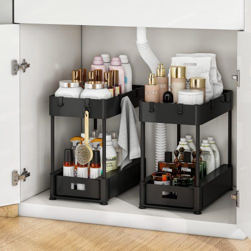 Homes 2-Tier Under Sink Organizer, Black Plastic 1-Piece