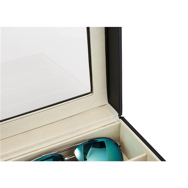 8 slots Leather Sunglasses Organizer for Women Men Eyeglasses Eyewear Display Case Sunglass Glasses Storage Holder Box Sunglasses Collection Case with 8 Slots Black