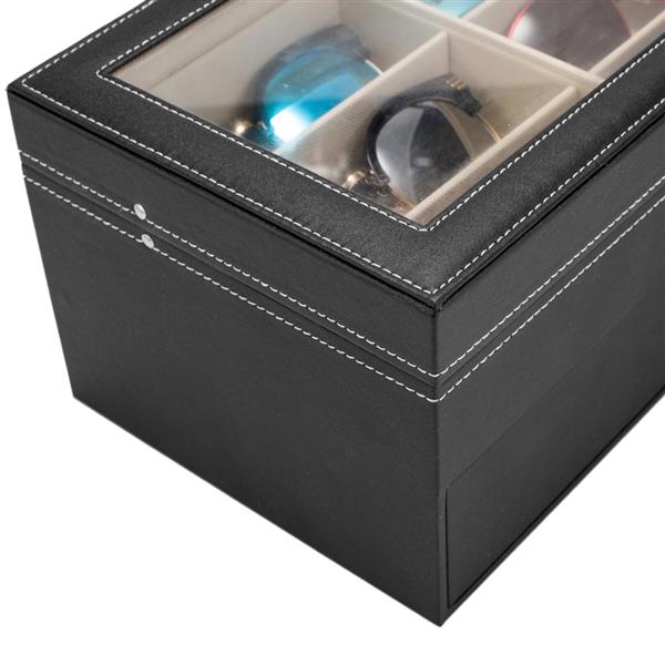 12 slots Leather Sunglass Storage and Eyeglasses Display Drawer Lockable Case OrganizerBlack