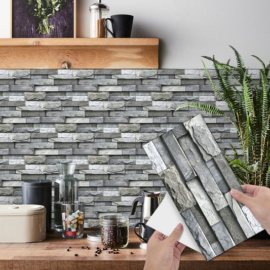 Wall Stickers Home Stone Brick Decoration Self-adhesive Wallpaper Suitable For Living Bathroom Kitchen Decorative Tiles, Waterproof And Oil-proof High Temperature Resistant - Light Grey