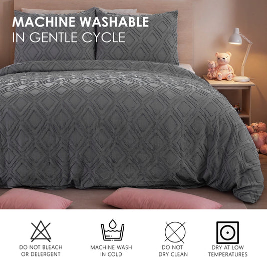 Bohemian Style Quilt Cover Set, Cut Flower Quilt Cover, Tufted Quilt Cover Three-piece Set, One Quilt Cover And Two Pillowcases, Washable And Machine Washable Without Shrinkage, Suitable For Hotels