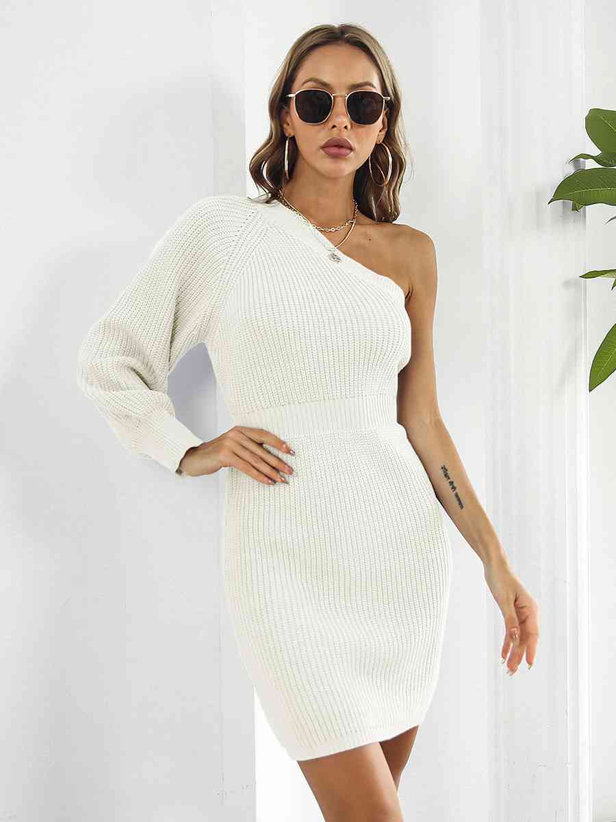 Ladies Off-Shoulder Mini Sweater Dress