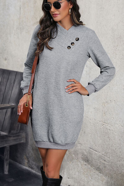 Ladies Freestyle Textured Decorative Button Mini Dress