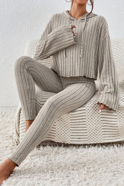 Nightwear Hem Dropped Shoulder Hooded Top and Pants Set