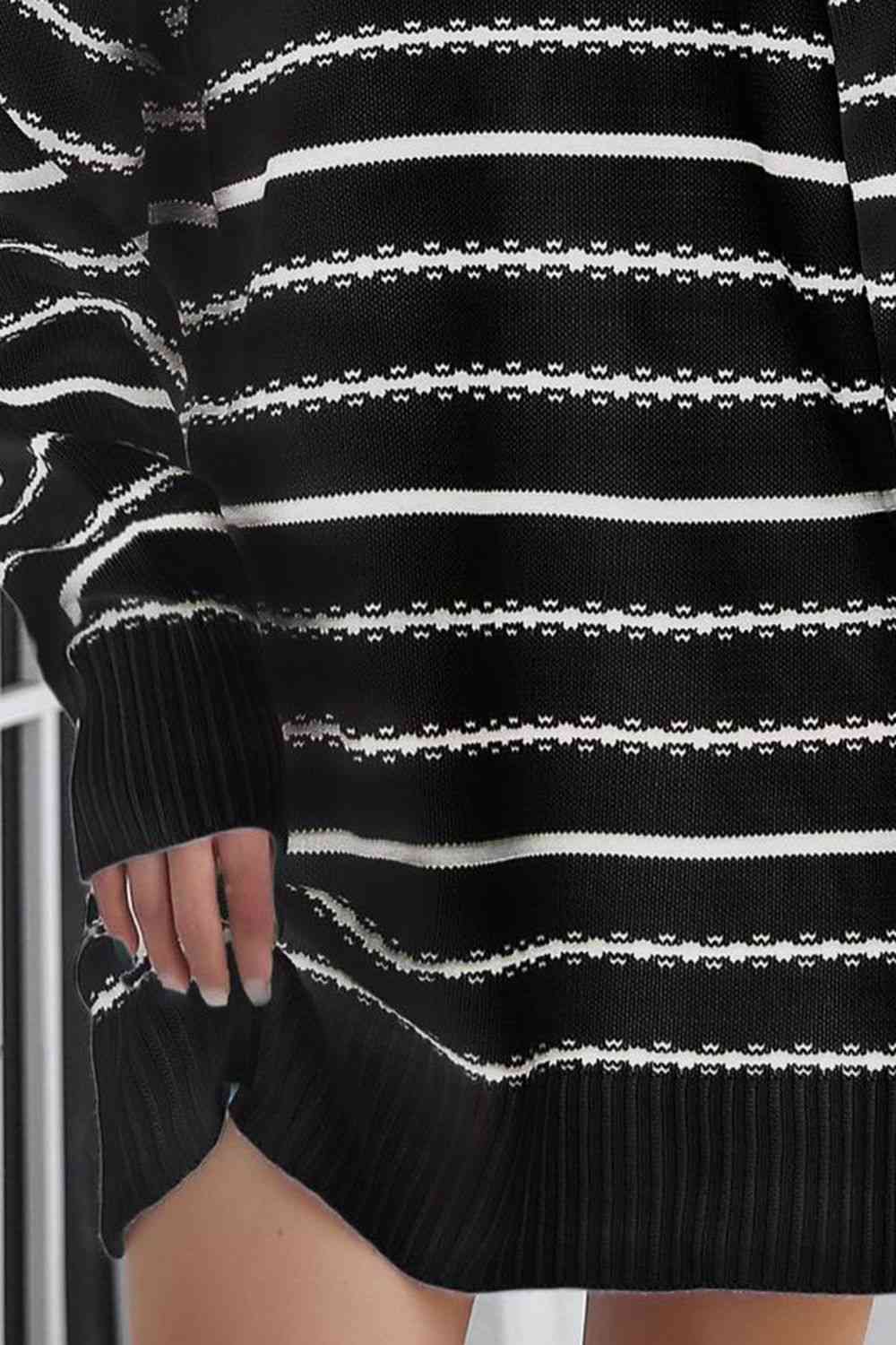 Ladies Sweater Dress Striped V-Neck
