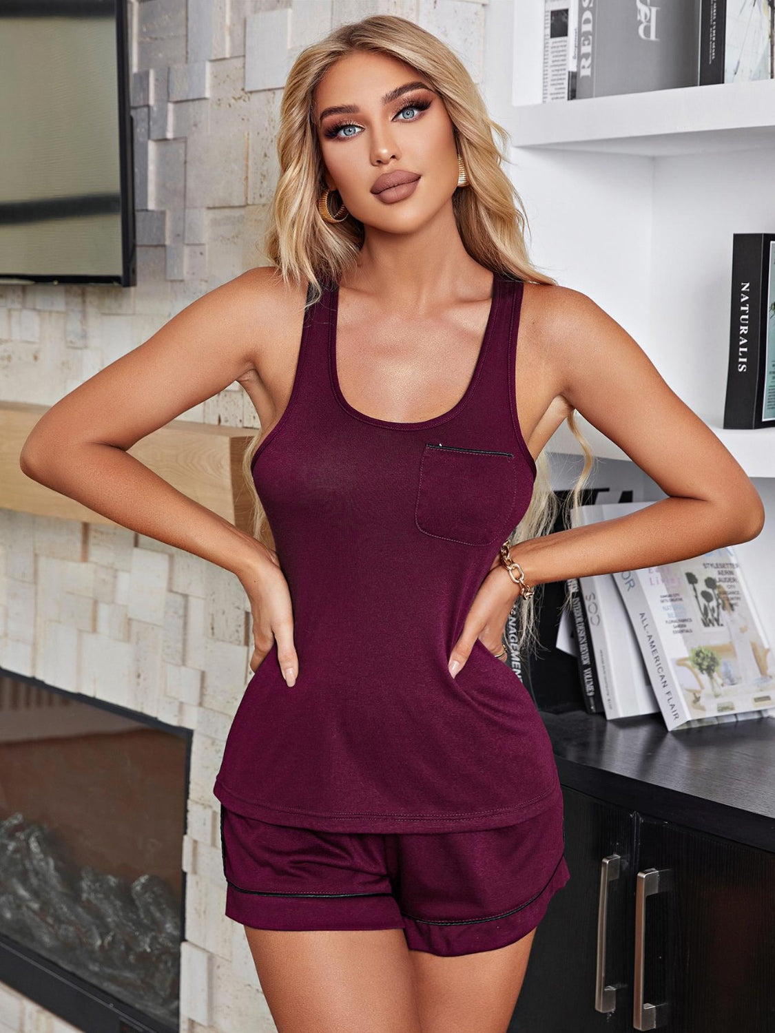 Nightwear Neck Wide Strap Tank and Shorts Lounge Set