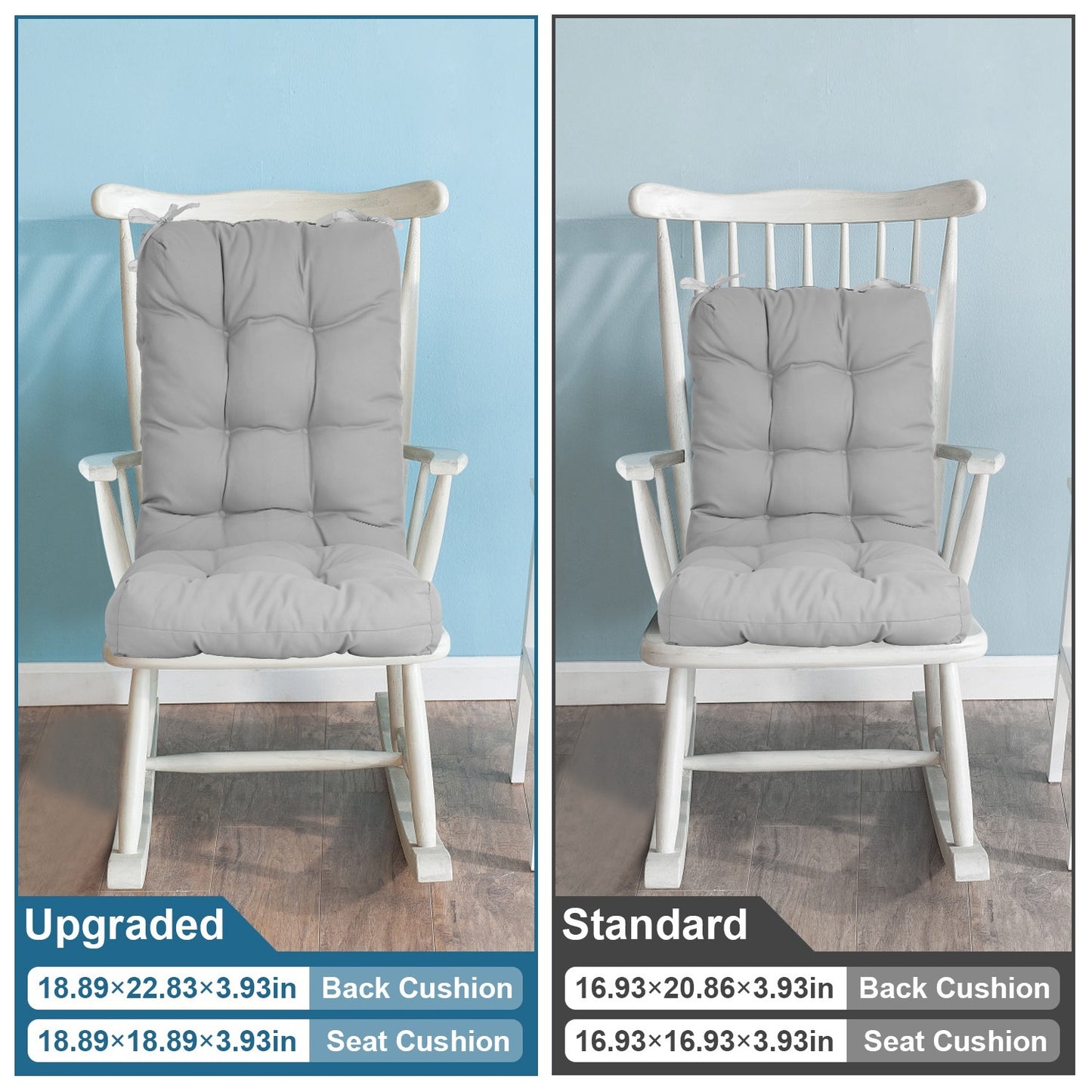 2Pcs Waterproof Rocking Chair Cushion Upper And Lower Back And Seat Sets With Non-Slip Ties Oxford Cloth Surface Polyester Filling Comfortable For Indoor Home Office Car