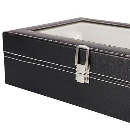 Home 12 Compartments Luxury Watch Collection Style Leather Storage Black Case