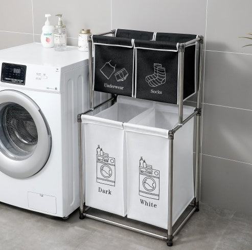 Homes Laundry Hamper 2 Tier Laundry Sorter With 4 Removable Bags For Organizing Clothes, Laundry, Lights, Darks
