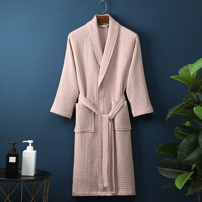 Men's Women Robes Unisex Pure Cotton Bathrobe Long Waffle All Cotton Nightwear