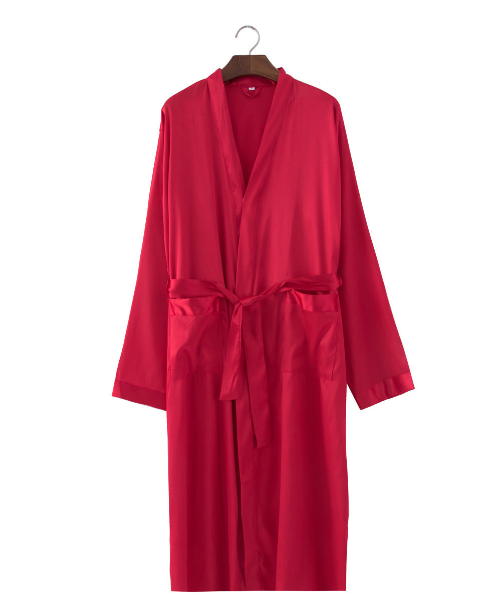 Men's Robes Home Wear Mid-length Cardigan Simulation Silk Nightwear