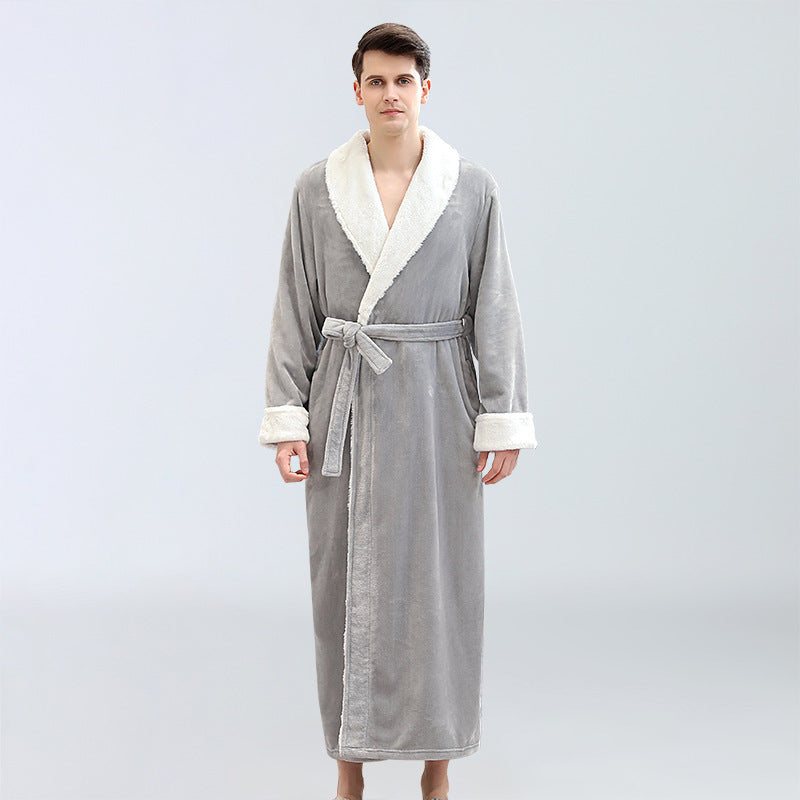 Men's Robes Long Fleece Full Length Winter Plus Size Pajamas Bathrobe