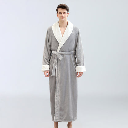 Men's Robes Long Fleece Full Length Winter Plus Size Pajamas Bathrobe