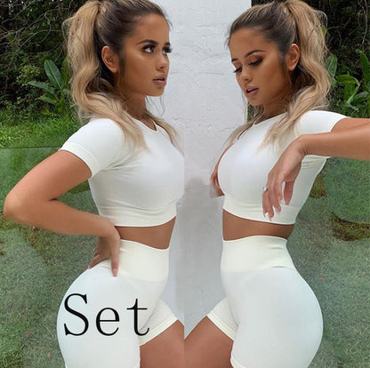 Women Sexy yoga suit short set sleeve
