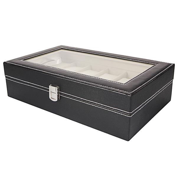 Home 12 Compartments Luxury Watch Collection Style Leather Storage Black Case