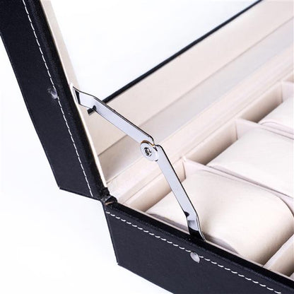 Home 24 Compartments Luxury Watch Collection Style Leather Storage Black Case