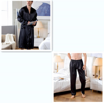 Men's Robes Home Wear Mid-length Cardigan Simulation Silk Nightwear