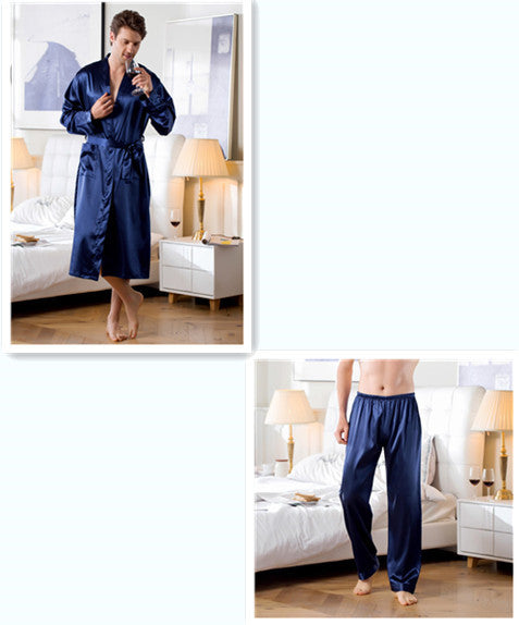 Men's Robes Home Wear Mid-length Cardigan Simulation Silk Nightwear