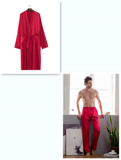 Men's Robes Home Wear Mid-length Cardigan Simulation Silk Nightwear