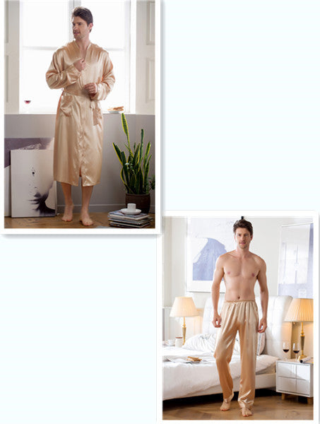 Men's Robes Home Wear Mid-length Cardigan Simulation Silk Nightwear