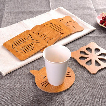 Kitchen Cartoon Coasters For Drinks Pot Teapot Wood Drink Drinking Coaster Coffee Mug Rack Coffee Cup Stand Cup Coaster Wood Cup Wooden Dining Table Cup Holder