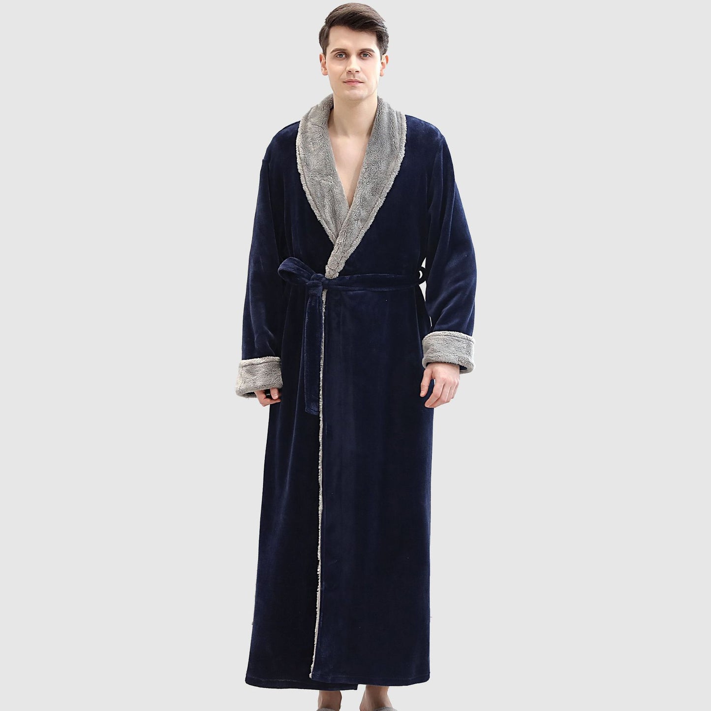 Men's Robes Long Fleece Full Length Winter Plus Size Pajamas Bathrobe