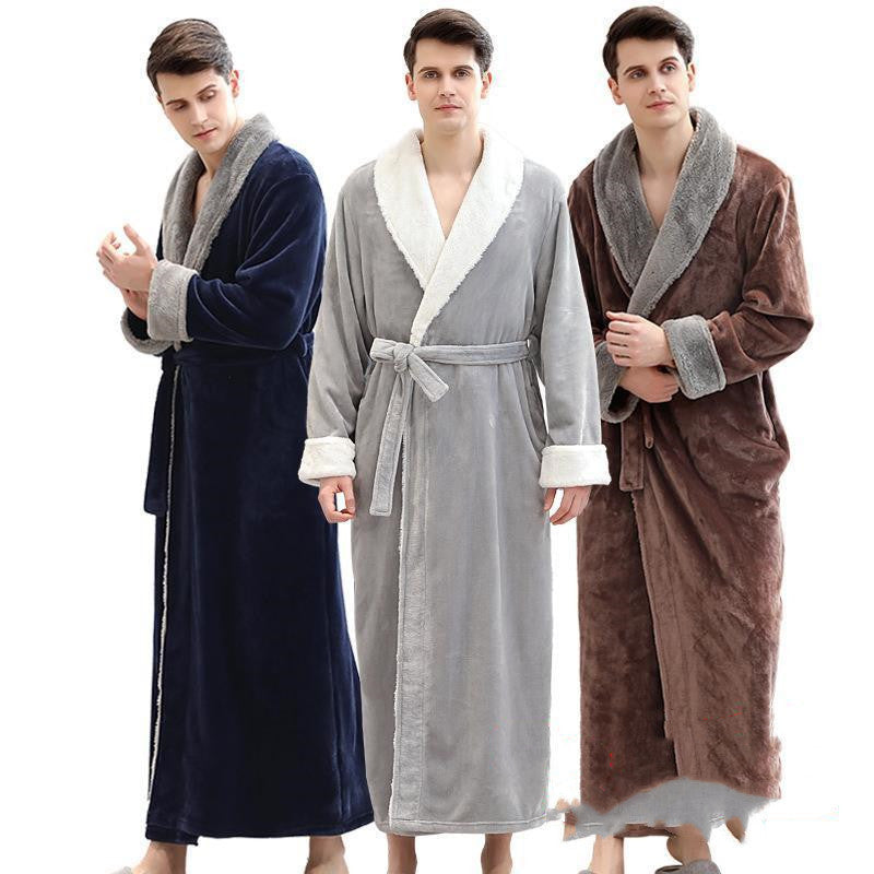Men's Robes Long Fleece Full Length Winter Plus Size Pajamas Bathrobe