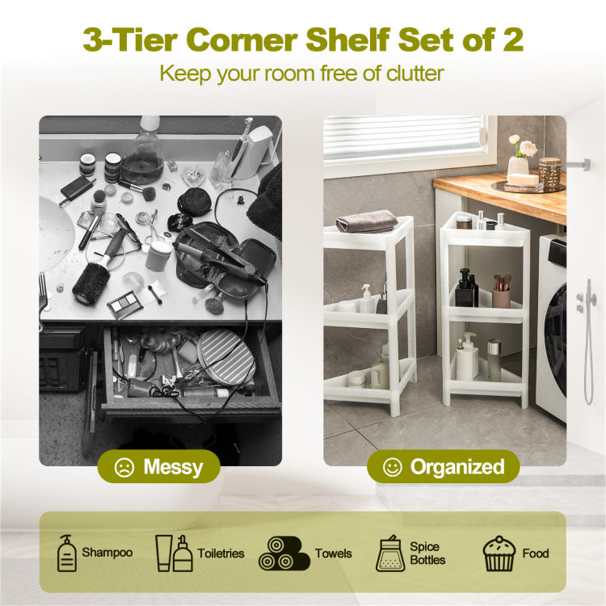 Rack 2-piece corner multi-purpose rack