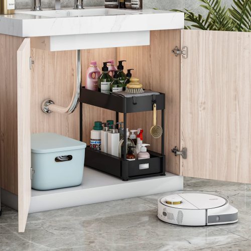 Homes 2-Tier Under Sink Organizer, Black Plastic 1-Piece