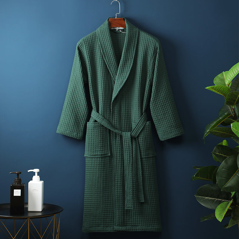 Men's Women Robes Unisex Pure Cotton Bathrobe Long Waffle All Cotton Nightwear