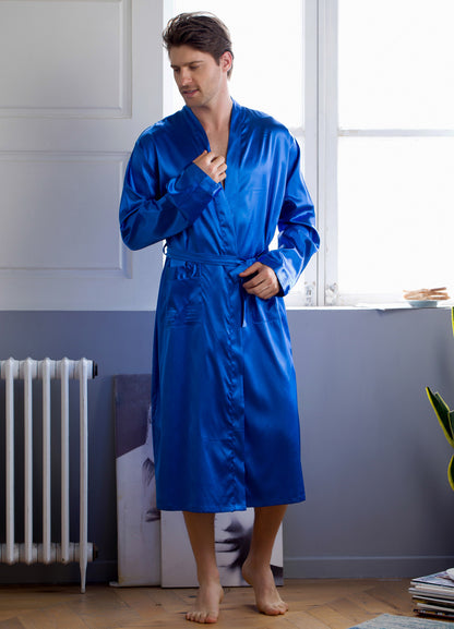 Men's Robes Home Wear Mid-length Cardigan Simulation Silk Nightwear