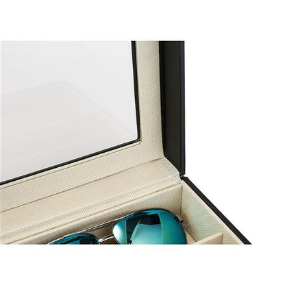 8 slots Leather Sunglasses Organizer for Women Men Eyeglasses Eyewear Display Case Sunglass Glasses Storage Holder Box Sunglasses Collection Case with 8 Slots Black