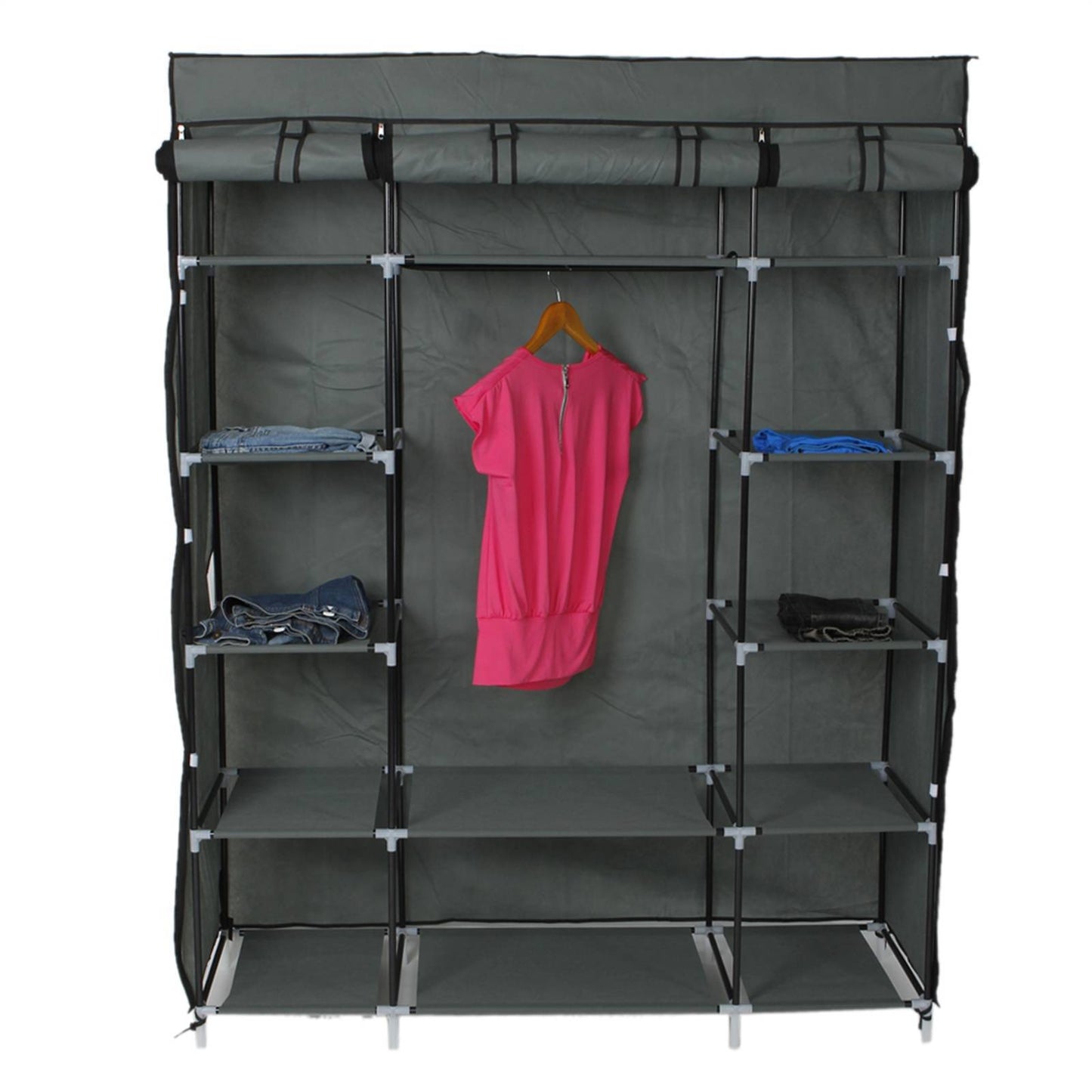 Home 5Layer Portable Closet Storage Organizer Wardrobe Clothes Rack With Shelves