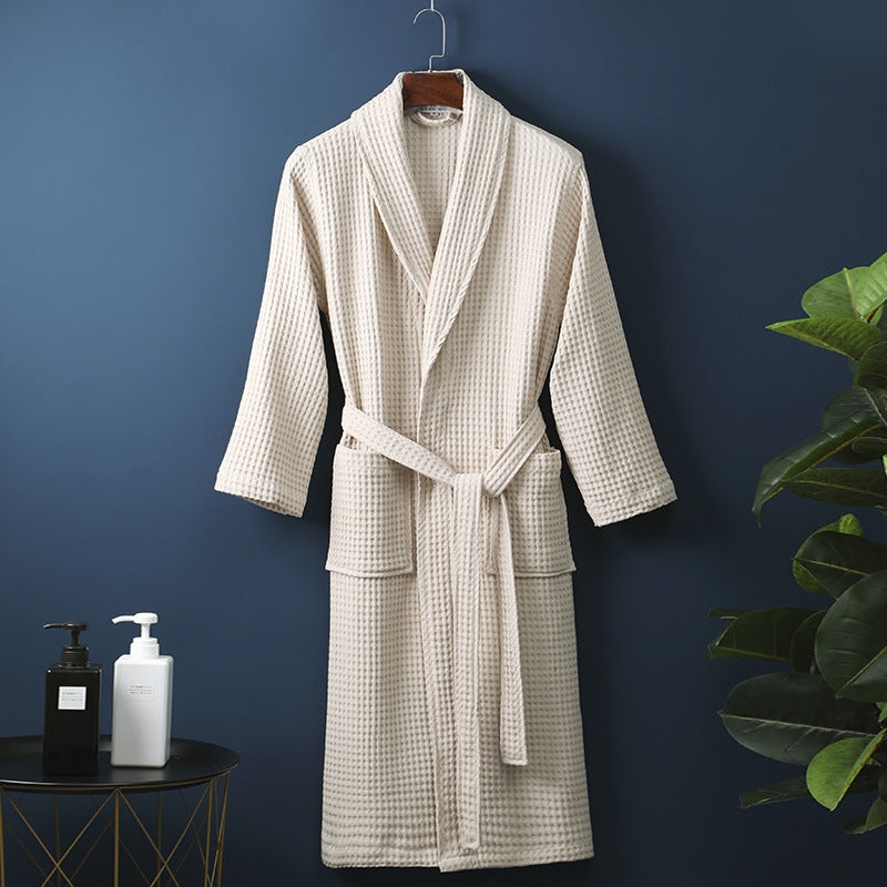 Men's Women Robes Unisex Pure Cotton Bathrobe Long Waffle All Cotton Nightwear