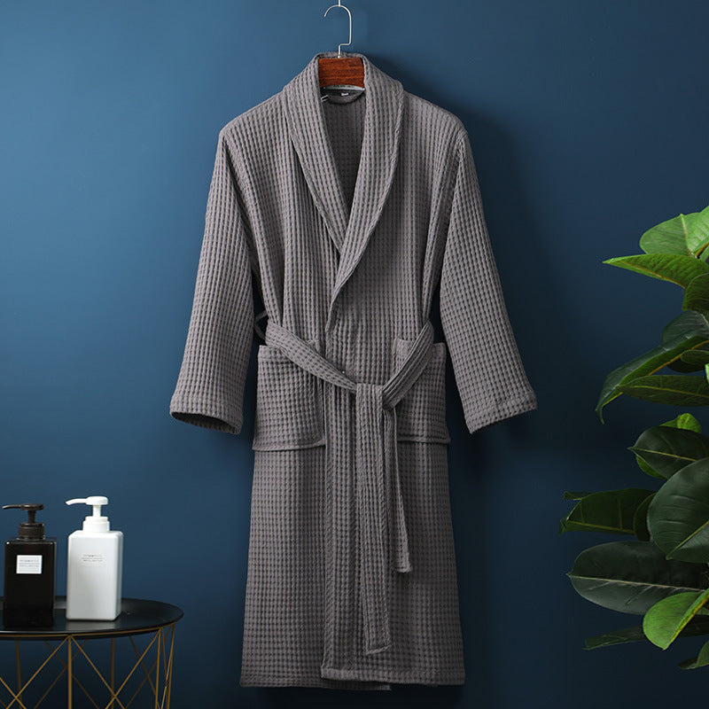 Men's Women Robes Unisex Pure Cotton Bathrobe Long Waffle All Cotton Nightwear