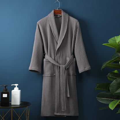 Men's Women Robes Unisex Pure Cotton Bathrobe Long Waffle All Cotton Nightwear