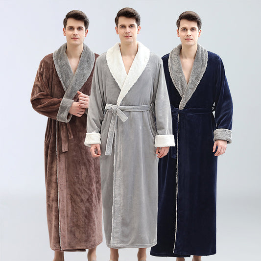 Men's Robes Long Fleece Full Length Winter Plus Size Pajamas Bathrobe