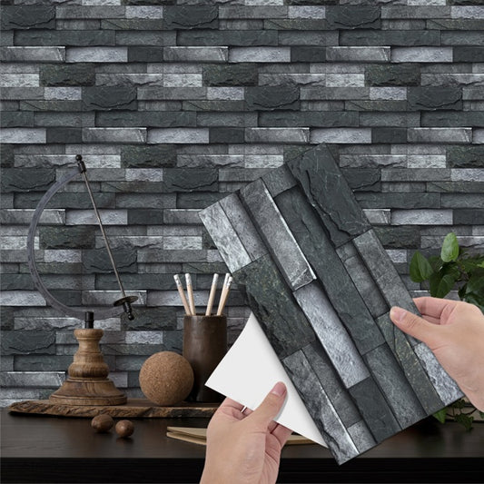 Wall Stickers Home Stone Brick Decoration Self-adhesive Wallpaper Suitable For Living Bathroom Kitchen Decorative Tiles, Waterproof And Oil-proof High Temperature Resistant -Black Grey