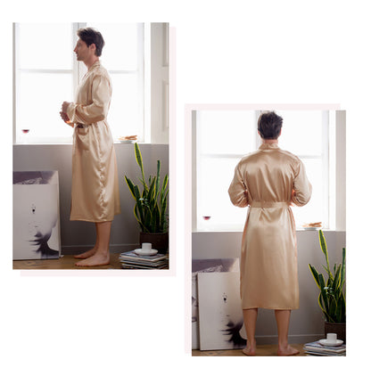 Men's Robes Home Wear Mid-length Cardigan Simulation Silk Nightwear