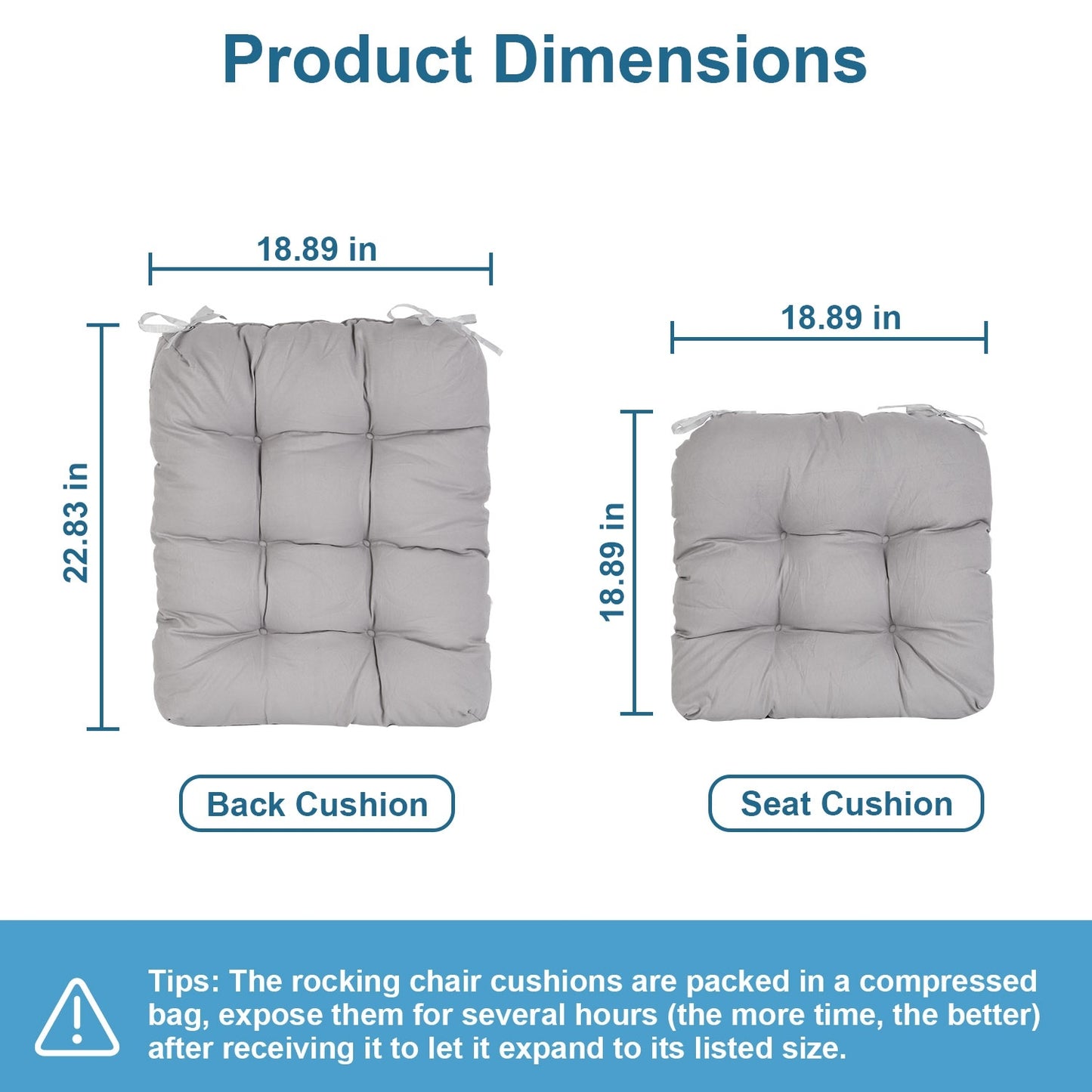 2Pcs Waterproof Rocking Chair Cushion Upper And Lower Back And Seat Sets With Non-Slip Ties Oxford Cloth Surface Polyester Filling Comfortable For Indoor Home Office Car