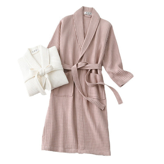 Men's Women Robes Unisex Pure Cotton Bathrobe Long Waffle All Cotton Nightwear