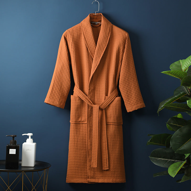 Men's Women Robes Unisex Pure Cotton Bathrobe Long Waffle All Cotton Nightwear