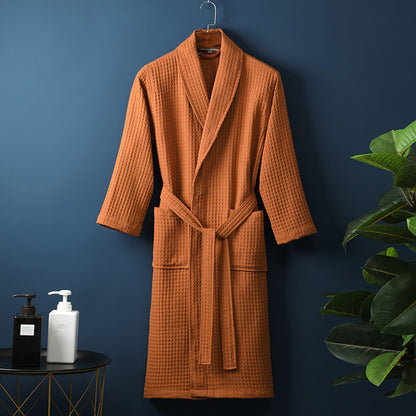 Men's Women Robes Unisex Pure Cotton Bathrobe Long Waffle All Cotton Nightwear