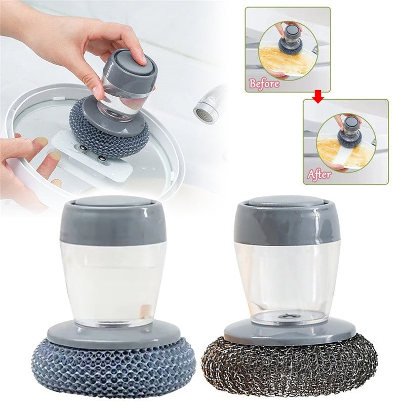 Kitchen Pan Wok Cleaner Press Liquid Brush Dispenser Kitchen Tools