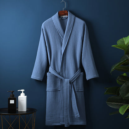 Men's Women Robes Unisex Pure Cotton Bathrobe Long Waffle All Cotton Nightwear