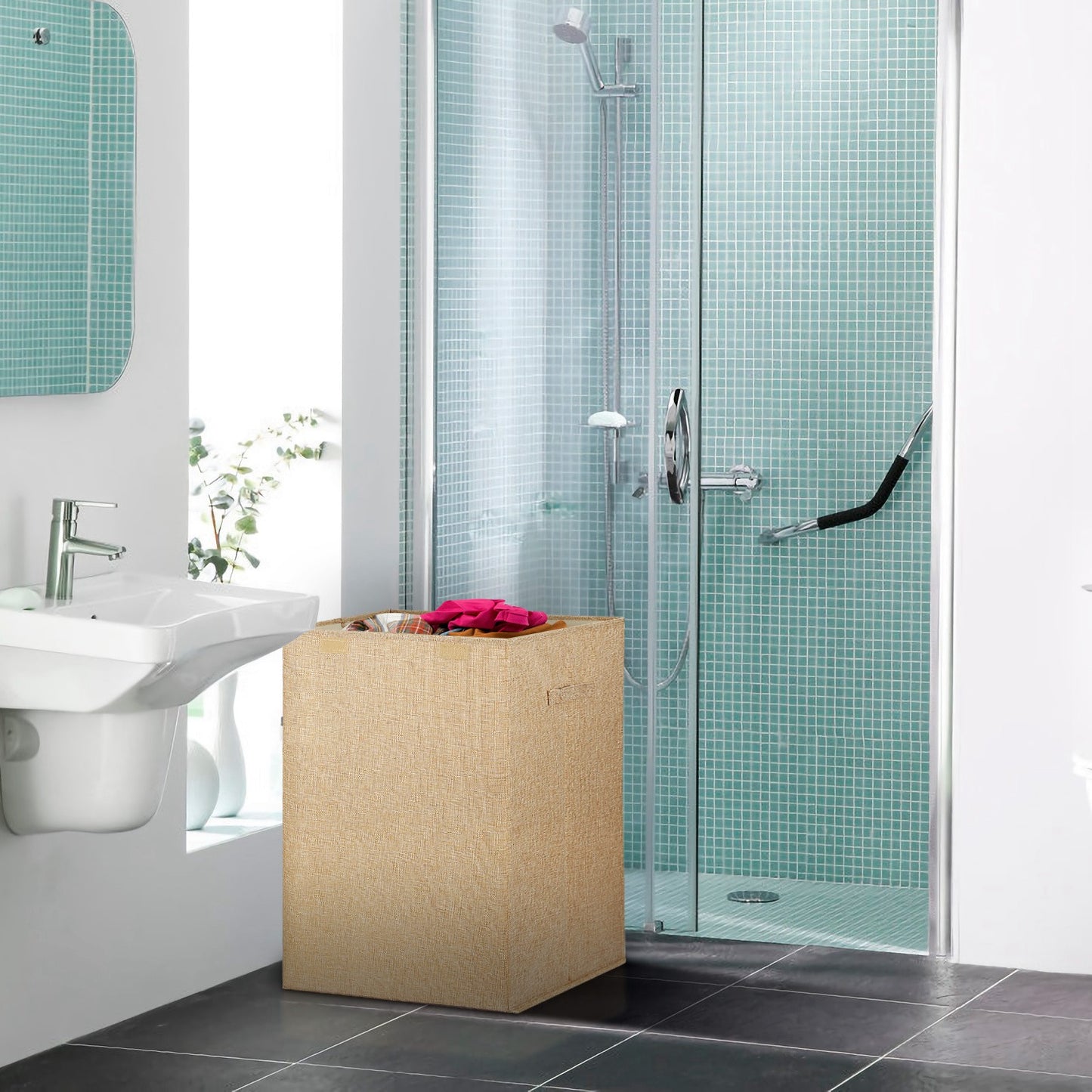 1Pc Foldable Laundry Hampers Washing Clothes Laundry Basket With Lid Handles Storage Organizer