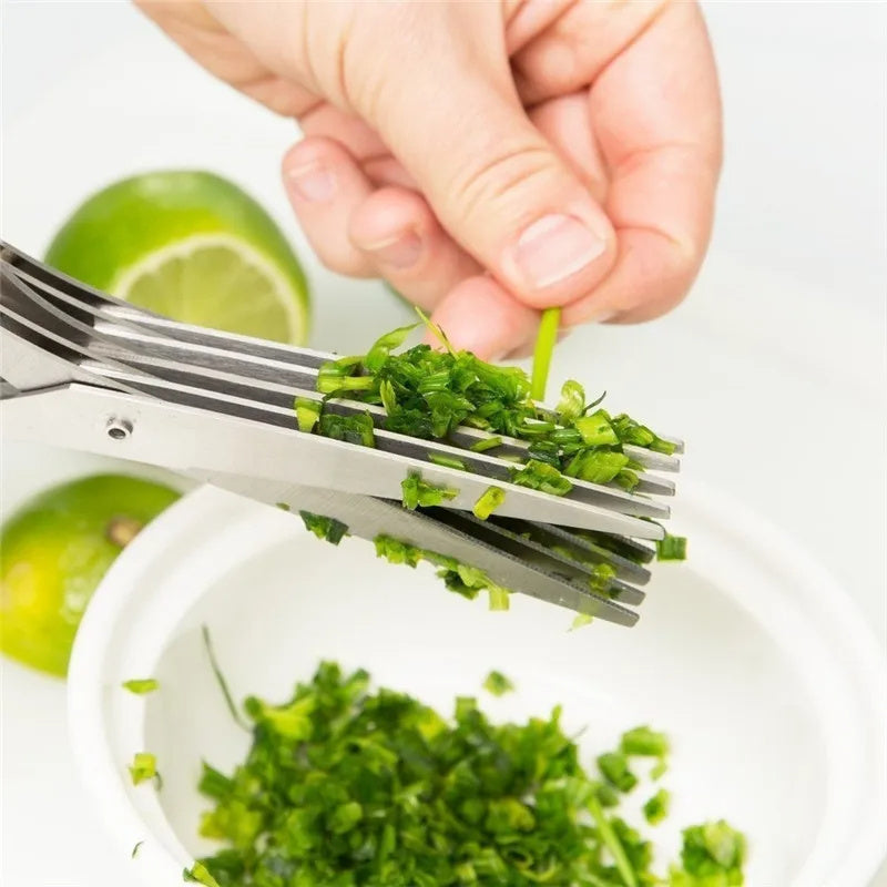 Kitchen Multifunctional Multi-layer Green Onion Scissors Stainless Steel Onion Cutting Knife Herb Seaweed Spice Scissors Kitchen Scissor Kitchen Gadgets