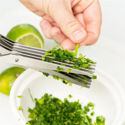 Kitchen Multifunctional Multi-layer Green Onion Scissors Stainless Steel Onion Cutting Knife Herb Seaweed Spice Scissors Kitchen Scissor Kitchen Gadgets