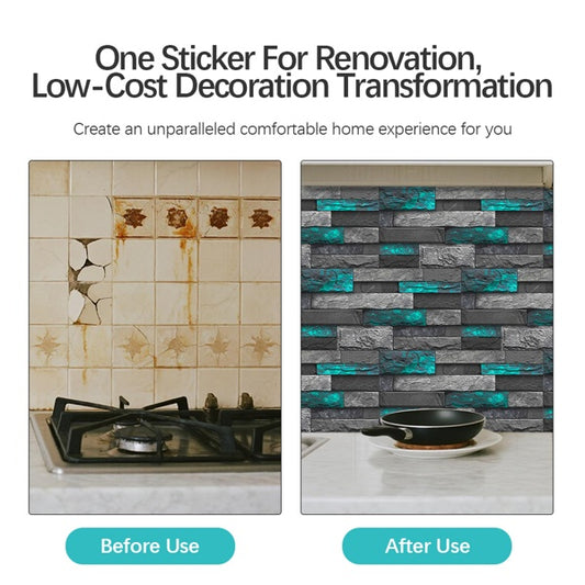Wall Stickers Home Stone Brick Decoration Self-adhesive Wallpaper Suitable For Living Bathroom Kitchen Decorative Tiles, Waterproof And Oil-proof High Temperature Resistant - Green